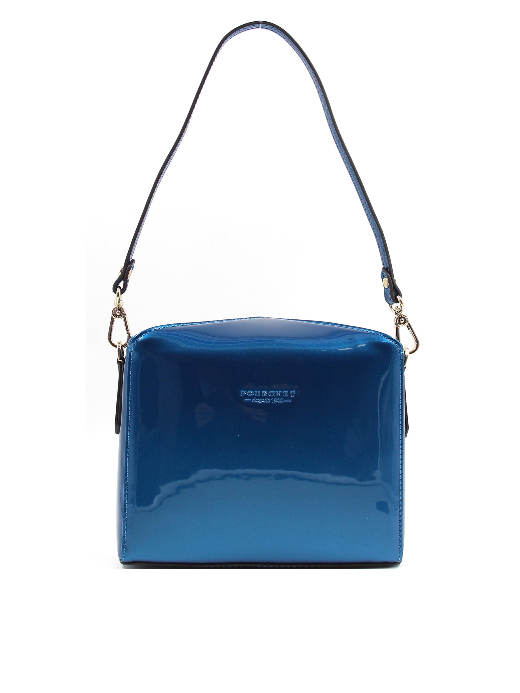 Turquoise patent leather shoulder bag