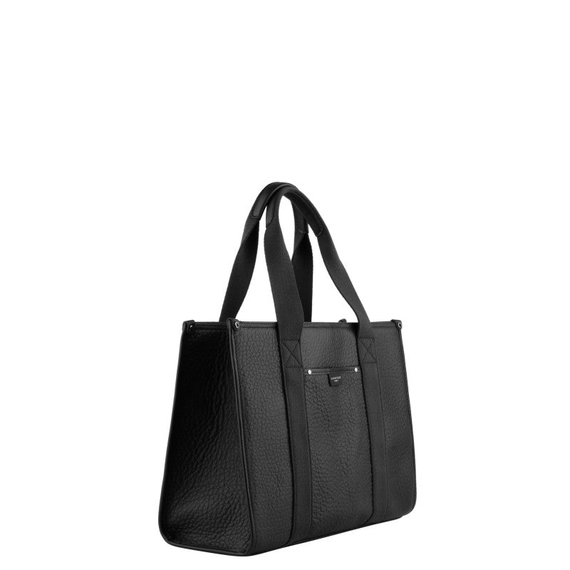 Black leather tote bag