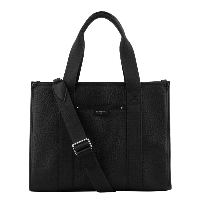 Black leather tote bag